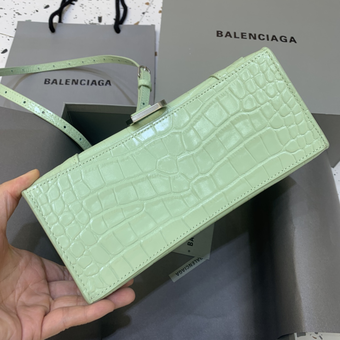 Balenciaga Hourglass Small Handbag Crocodile Embossed Shoulder Bag 